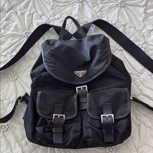 Prada inspired Black Backpack with Buckle Details